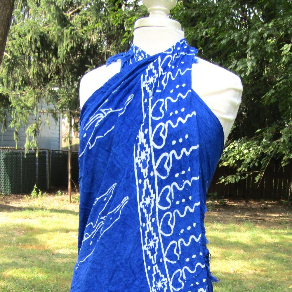Blue Dolphin Print Beach Sarong Large Scarf Wrap Blue